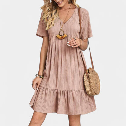 Gleame.-Jurken &amp; Jumpsuits-Gleame Jurk - Fashion v-hals vintage jurk met ruches voor elke gelegenheid