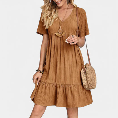 Gleame.-Jurken &amp; Jumpsuits-Gleame Jurk - Fashion v-hals vintage jurk met ruches voor elke gelegenheid