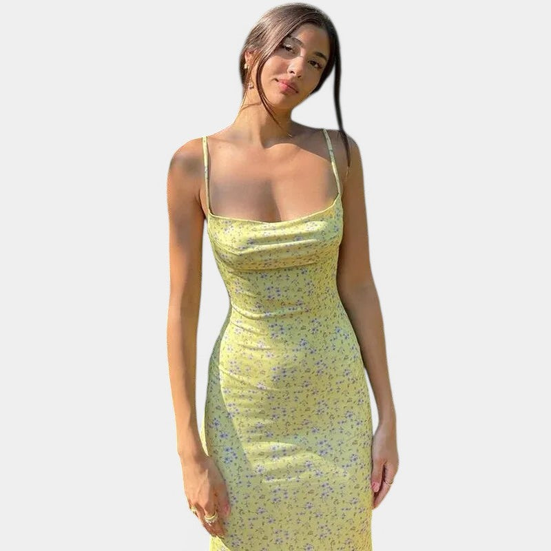 Gleame.-Jurken & Jumpsuits-Gleame Jurk - Floral print bodycon backless lange jurk