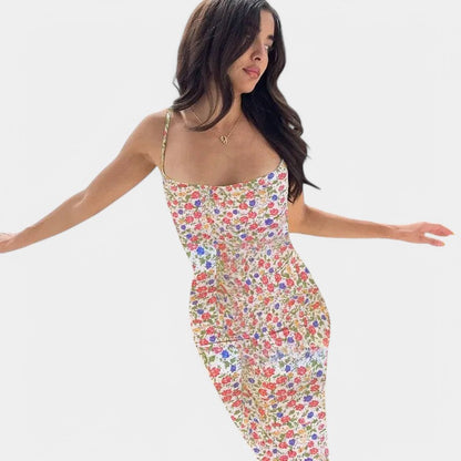 Gleame.-Jurken &amp; Jumpsuits-Gleame Jurk - Floral print bodycon backless lange jurk