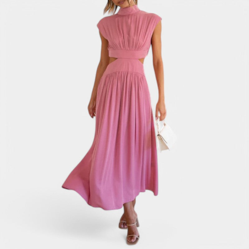 Gleame.-Jurken &amp; Jumpsuits-Gleame Jurk - Lange jurk in effen kleur met hoge hals en A-lijn