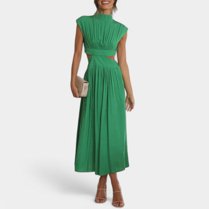 Gleame.-Jurken &amp; Jumpsuits-Gleame Jurk - Lange jurk in effen kleur met hoge hals en A-lijn