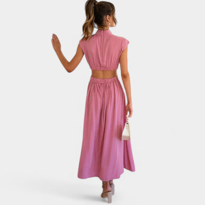 Gleame.-Jurken &amp; Jumpsuits-Gleame Jurk - Lange jurk in effen kleur met hoge hals en A-lijn