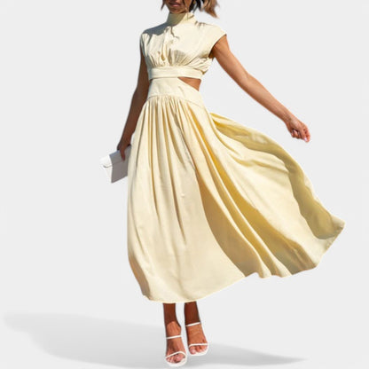Gleame.-Jurken &amp; Jumpsuits-Gleame Jurk - Lange jurk in effen kleur met hoge hals en A-lijn