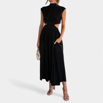 Gleame.-Jurken &amp; Jumpsuits-Gleame Jurk - Lange jurk in effen kleur met hoge hals en A-lijn