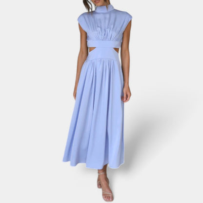 Gleame.-Jurken &amp; Jumpsuits-Gleame Jurk - Lange jurk in effen kleur met hoge hals en A-lijn