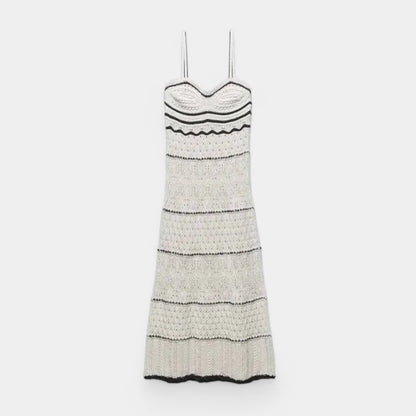 Gleame.-Jurken &amp; Jumpsuits-Gleame Jurk - Mouwenloze V-hals jurk met hoge taille