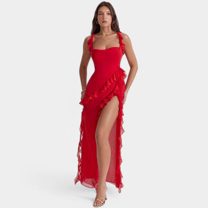 Gleame Lange Jurk - Sexy geplooide zomerjurk voor dames met hoge split