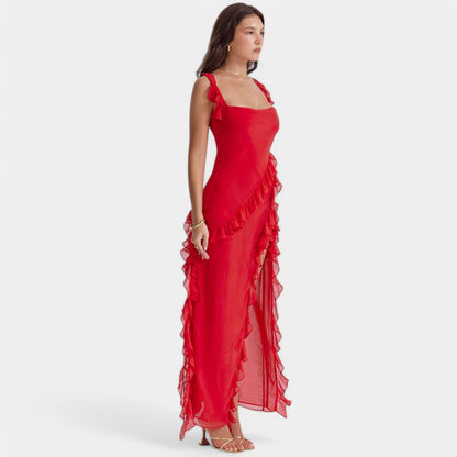 Gleame Lange Jurk - Sexy geplooide zomerjurk voor dames met hoge split