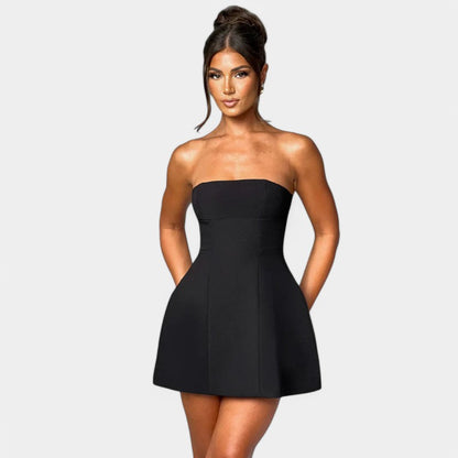 Gleame.-Jurken &amp; Jumpsuits-Gleame Jurk - Strapless off shoulder mini jurk voor feesten