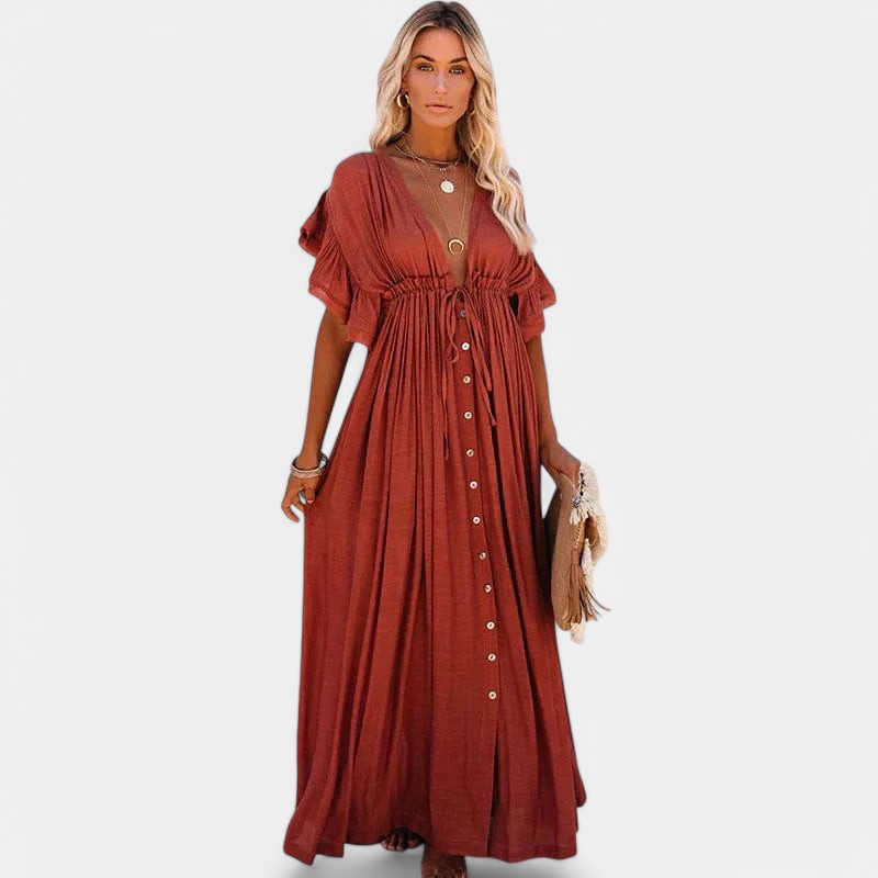 Gleame.-Jurken &amp; Jumpsuits-Gleame Jurk - V-hals jurk met vlindermouwen en strikband