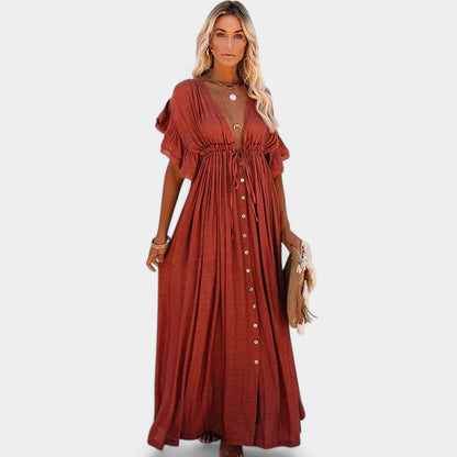 Gleame.-Jurken &amp; Jumpsuits-Gleame Jurk - V-hals jurk met vlindermouwen en strikband