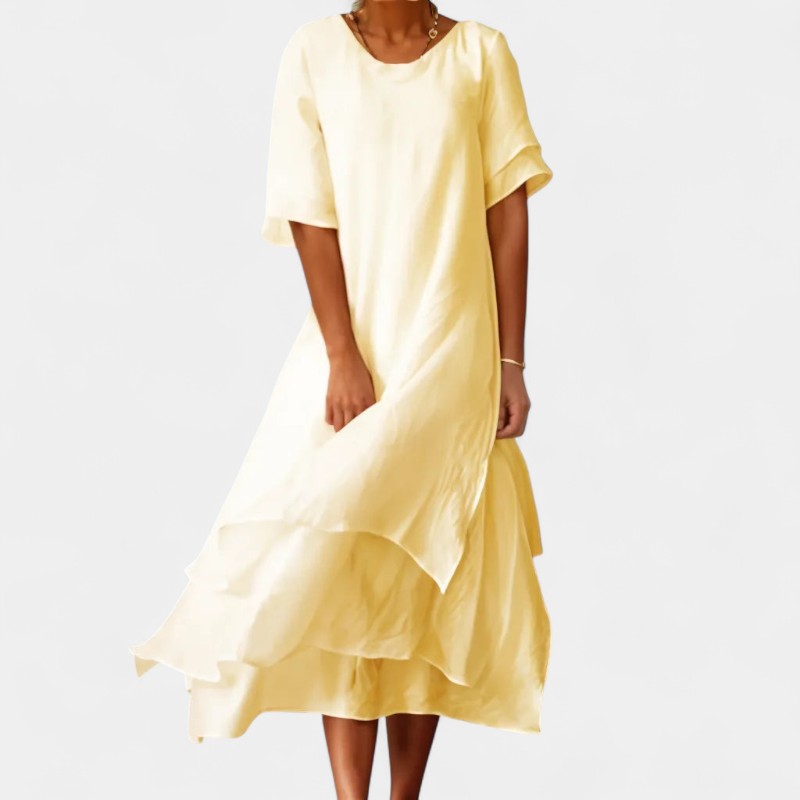 Gleame.-Jurken &amp; Jumpsuits-Gleame Jurk - V-hals jurk met halve mouwen voor casual stijl