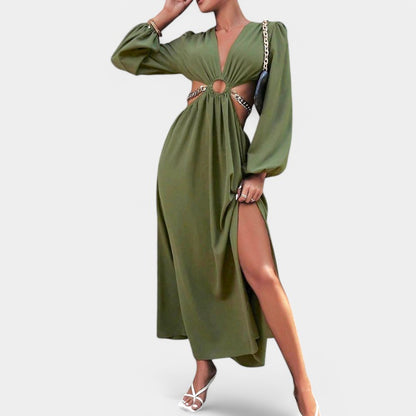 Gleame.-Jurken &amp; Jumpsuits-Gleame Jurk - V-hals jurk met lange mouwen en casual stijl