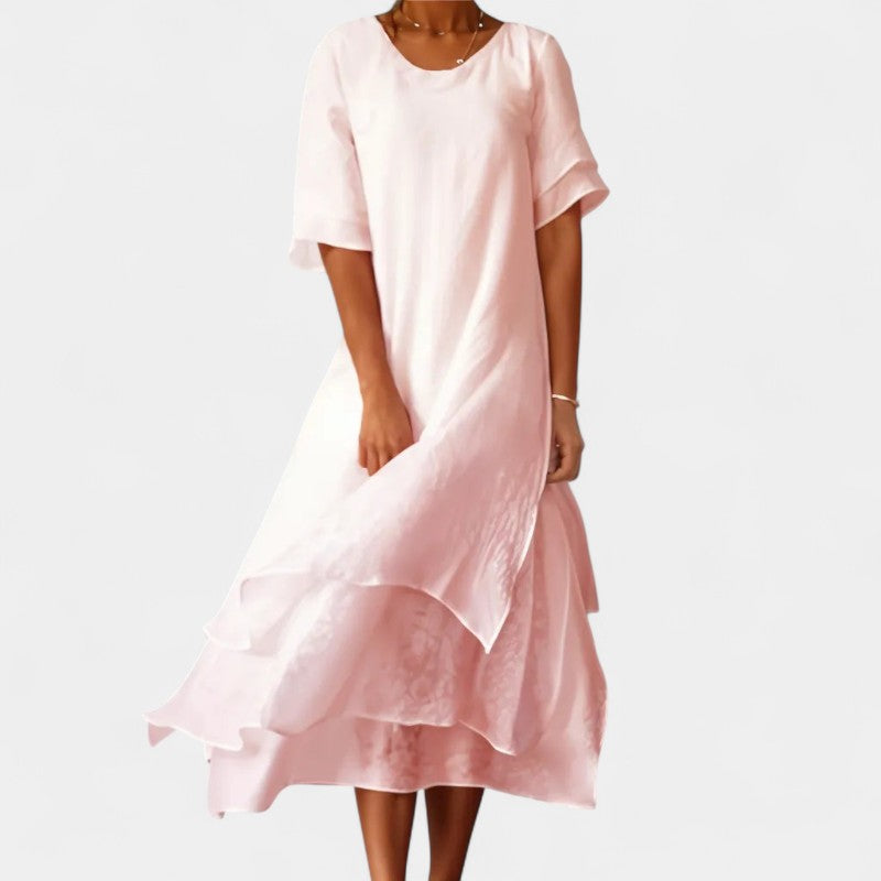 Gleame.-Jurken &amp; Jumpsuits-Gleame Jurk - V-hals jurk met halve mouwen voor casual stijl