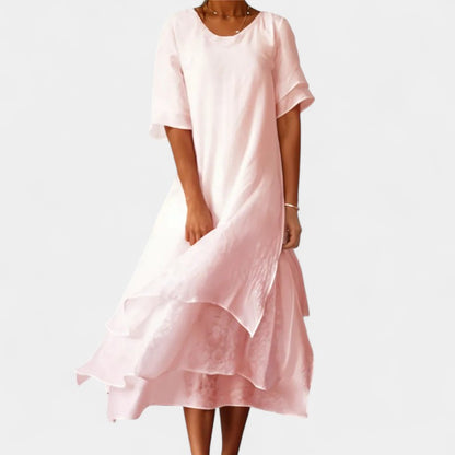 Gleame.-Jurken &amp; Jumpsuits-Gleame Jurk - V-hals jurk met halve mouwen voor casual stijl