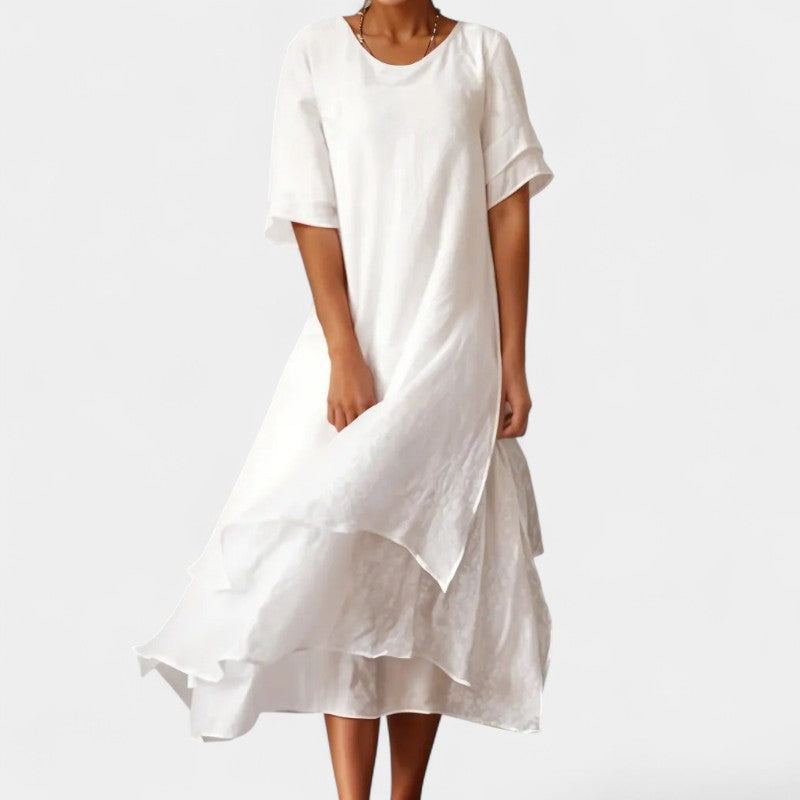 Gleame.-Jurken &amp; Jumpsuits-Gleame Jurk - V-hals jurk met halve mouwen voor casual stijl