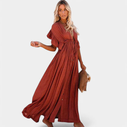 Gleame.-Jurken &amp; Jumpsuits-Gleame Jurk - V-hals jurk met vlindermouwen en strikband