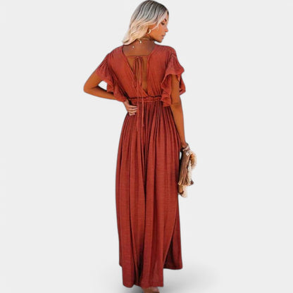 Gleame.-Jurken &amp; Jumpsuits-Gleame Jurk - V-hals jurk met vlindermouwen en strikband