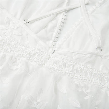 Gleame.-Jurken &amp; Jumpsuits-Gleame Jurk - V-hals witte jurk met kant voor de zomer