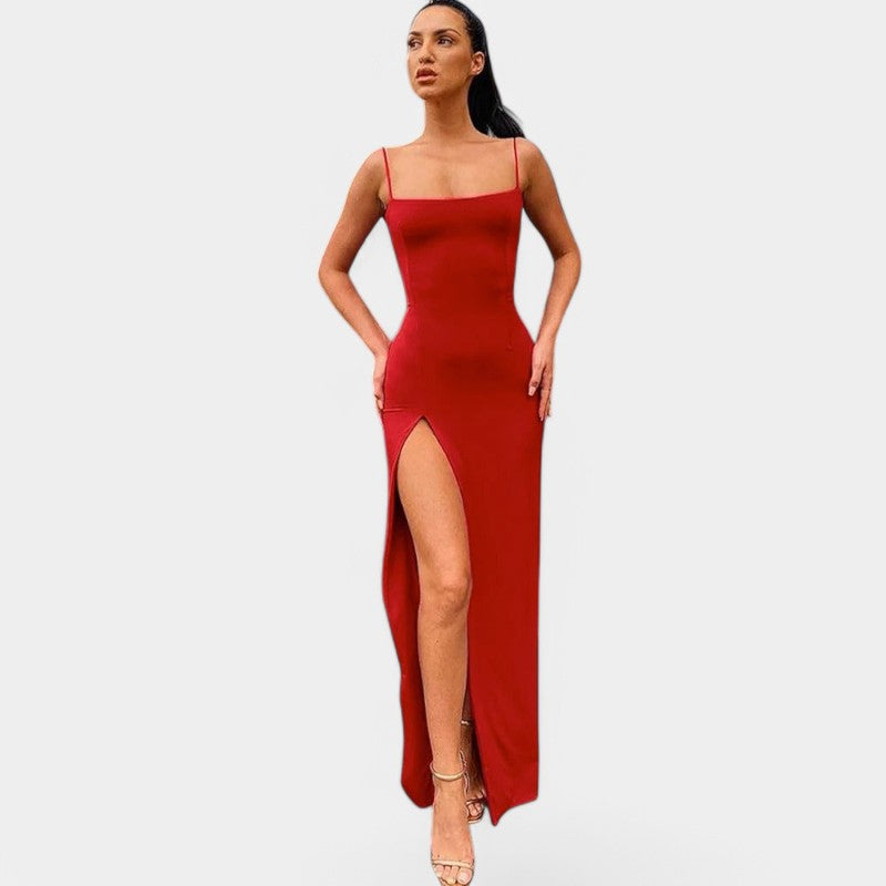 Gleame.-Jurken & Jumpsuits-Gleame Maxi Bodycon Jurk - Sexy zomerjurk met spaghetti banden
