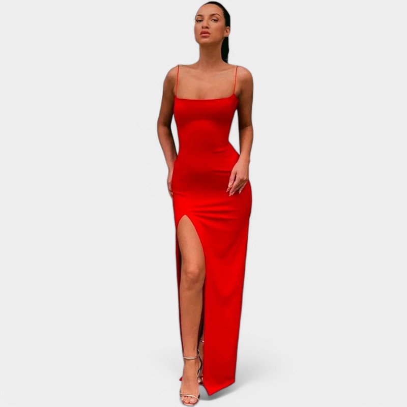 Gleame.-Jurken & Jumpsuits-Gleame Maxi Bodycon Jurk - Sexy zomerjurk met spaghetti banden