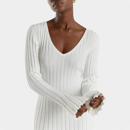 Gleame.-Jurken &amp; Jumpsuits-Gleame Maxi Dress - Elegant ribgebreide jurk met lange mouwen