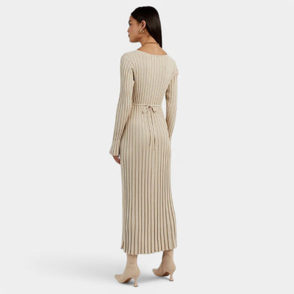 Gleame.-Jurken &amp; Jumpsuits-Gleame Maxi Dress - Elegant ribgebreide jurk met lange mouwen