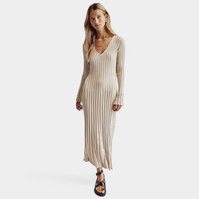 Gleame.-Jurken &amp; Jumpsuits-Gleame Maxi Dress - Elegant ribgebreide jurk met lange mouwen