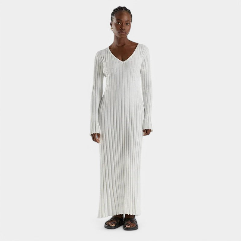 Gleame.-Jurken &amp; Jumpsuits-Gleame Maxi Dress - Elegant ribgebreide jurk met lange mouwen