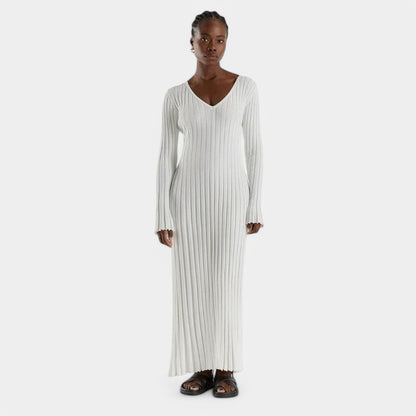 Gleame.-Jurken &amp; Jumpsuits-Gleame Maxi Dress - Elegant ribgebreide jurk met lange mouwen