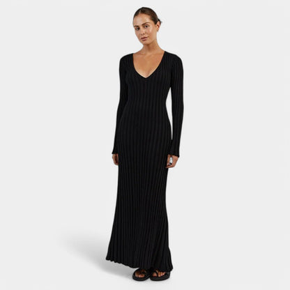 Gleame.-Jurken &amp; Jumpsuits-Gleame Maxi Dress - Elegant ribgebreide jurk met lange mouwen