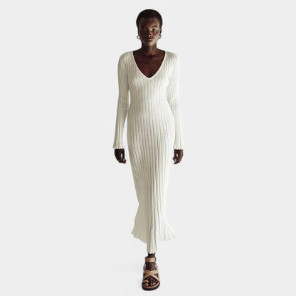 Gleame.-Jurken &amp; Jumpsuits-Gleame Maxi Dress - Elegant ribgebreide jurk met lange mouwen