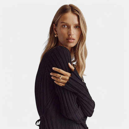 Gleame.-Jurken &amp; Jumpsuits-Gleame Maxi Dress - Elegant ribgebreide jurk met lange mouwen