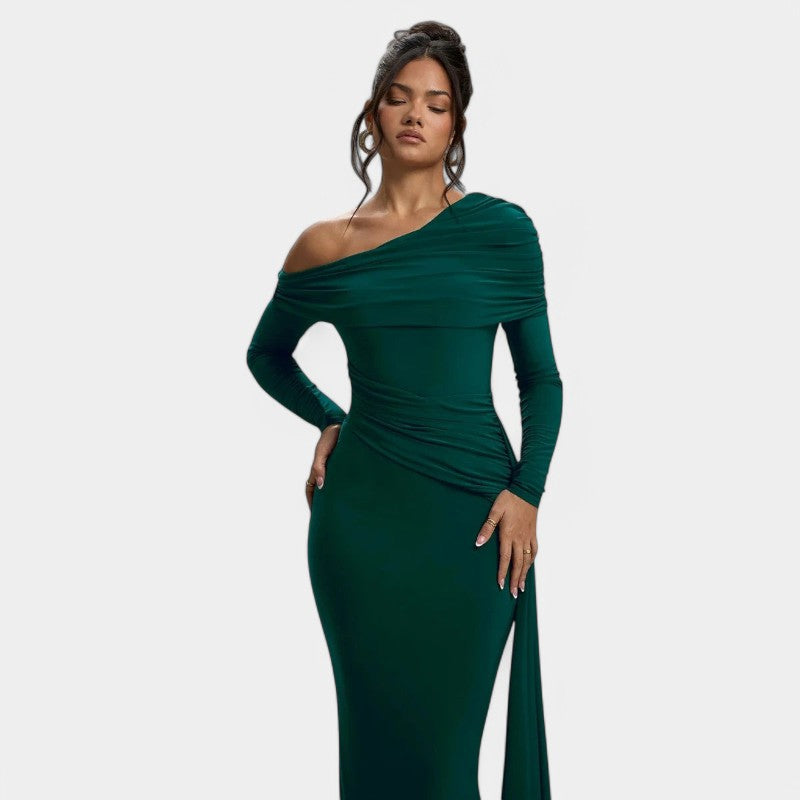 Gleame.-Jurken & Jumpsuits-Gleame Maxi Dress - Elegant ruches long bodycon maxi dress