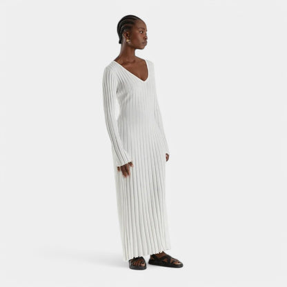 Gleame.-Jurken &amp; Jumpsuits-Gleame Maxi Dress - Elegant ribgebreide jurk met lange mouwen