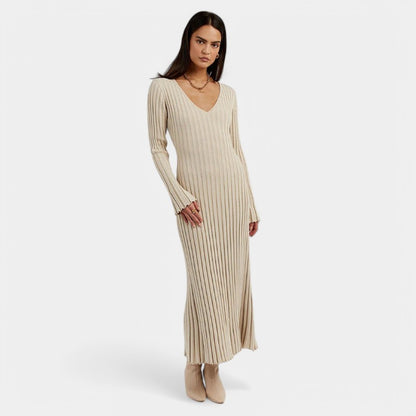 Gleame.-Jurken &amp; Jumpsuits-Gleame Maxi Dress - Elegant ribgebreide jurk met lange mouwen
