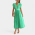 Gleame.-Jurken & Jumpsuits-Gleame Maxi-jurk - Geplooide maxi-jurk met V-hals voor elegante stijlen