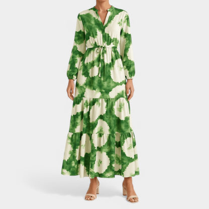 Gleame.-Jurken &amp; Jumpsuits-Gleame Maxi jurk - Lange mouwen met V-hals, elegante flowy stijl