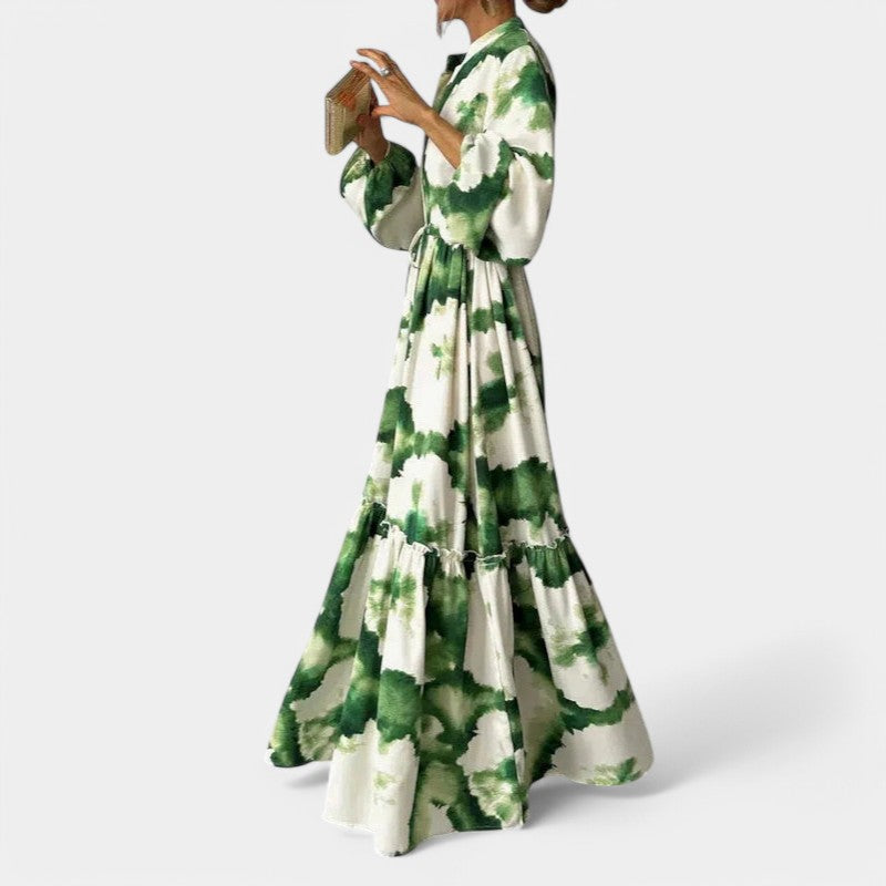 Gleame.-Jurken &amp; Jumpsuits-Gleame Maxi jurk - Lange mouwen met V-hals, elegante flowy stijl
