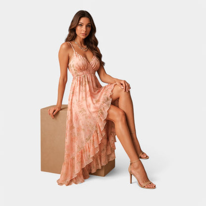 Gleame.-Jurken &amp; Jumpsuits-Gleame Maxi-jurk - Mouwloze jurk met bloemenmotief
