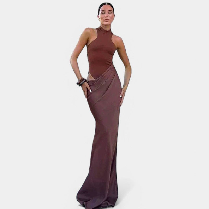 Gleame.-Jurken &amp; Jumpsuits-Gleame Maxi-jurk - Sexy satijnen jurk met hoge taille