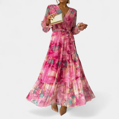Gleame.-Jurken &amp; Jumpsuits-Gleame Maxi jurk - V-hals lange mouwen voor elke gelegenheid