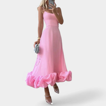 Gleame.-Jurken &amp; Jumpsuits-Gleame Midi Jurk - Elegante midi-avondjurk met ruches