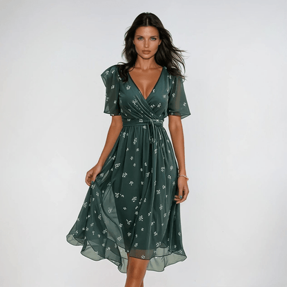 Gleame.-Jurken &amp; Jumpsuits-Gleame Midi-jurk - Elegante wikkeljurk met bloemenprint