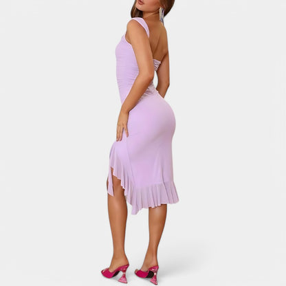 Gleame.-Jurken &amp; Jumpsuits-Gleame Midi jurk - Elegante rimpel jurk voor feesten en zomer