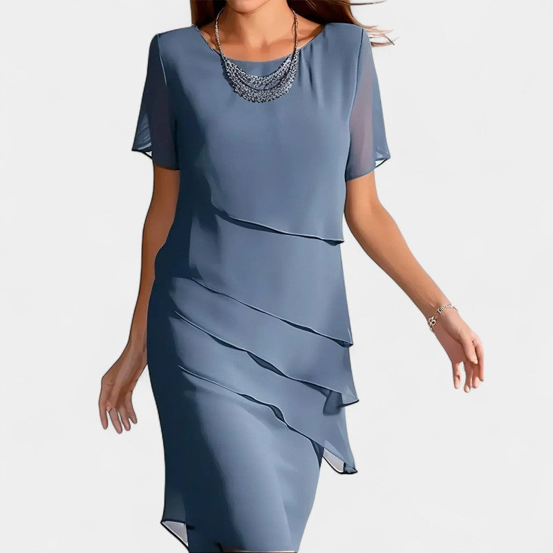 Gleame.-Jurken &amp; Jumpsuits-Gleame Midi jurk - Elegante midi dress met korte mouwen