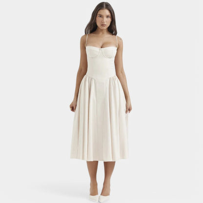 Gleame.-Jurken &amp; Jumpsuits-Gleame Midi-jurk - Elegante spaghetti strap met fit and flare design