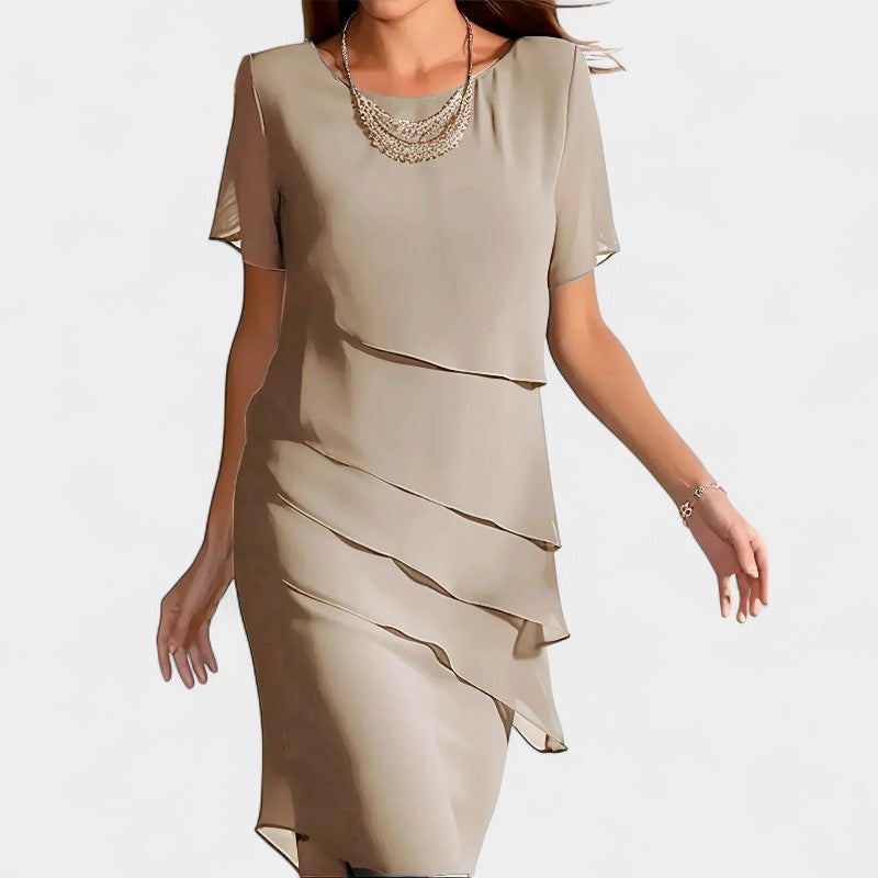 Gleame.-Jurken &amp; Jumpsuits-Gleame Midi jurk - Elegante midi dress met korte mouwen