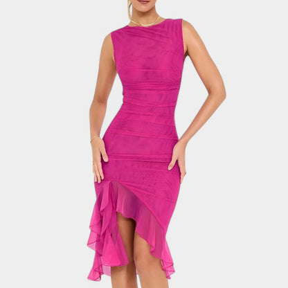 Gleame.-Jurken &amp; Jumpsuits-Gleame Midi jurk - Elegante rimpel jurk voor feesten en zomer
